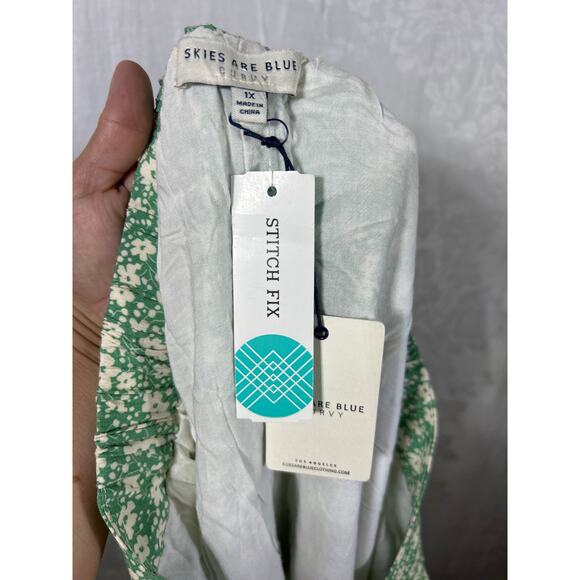 Skies are Blue Curvy Skirt 1X NEW Stitch Fix Midi Green White Floral Cottage - Picture 6 of 9